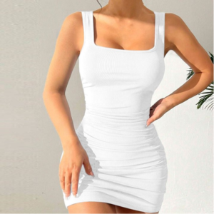 Womens Tank Dress Square Neck Sleeveless Ruched